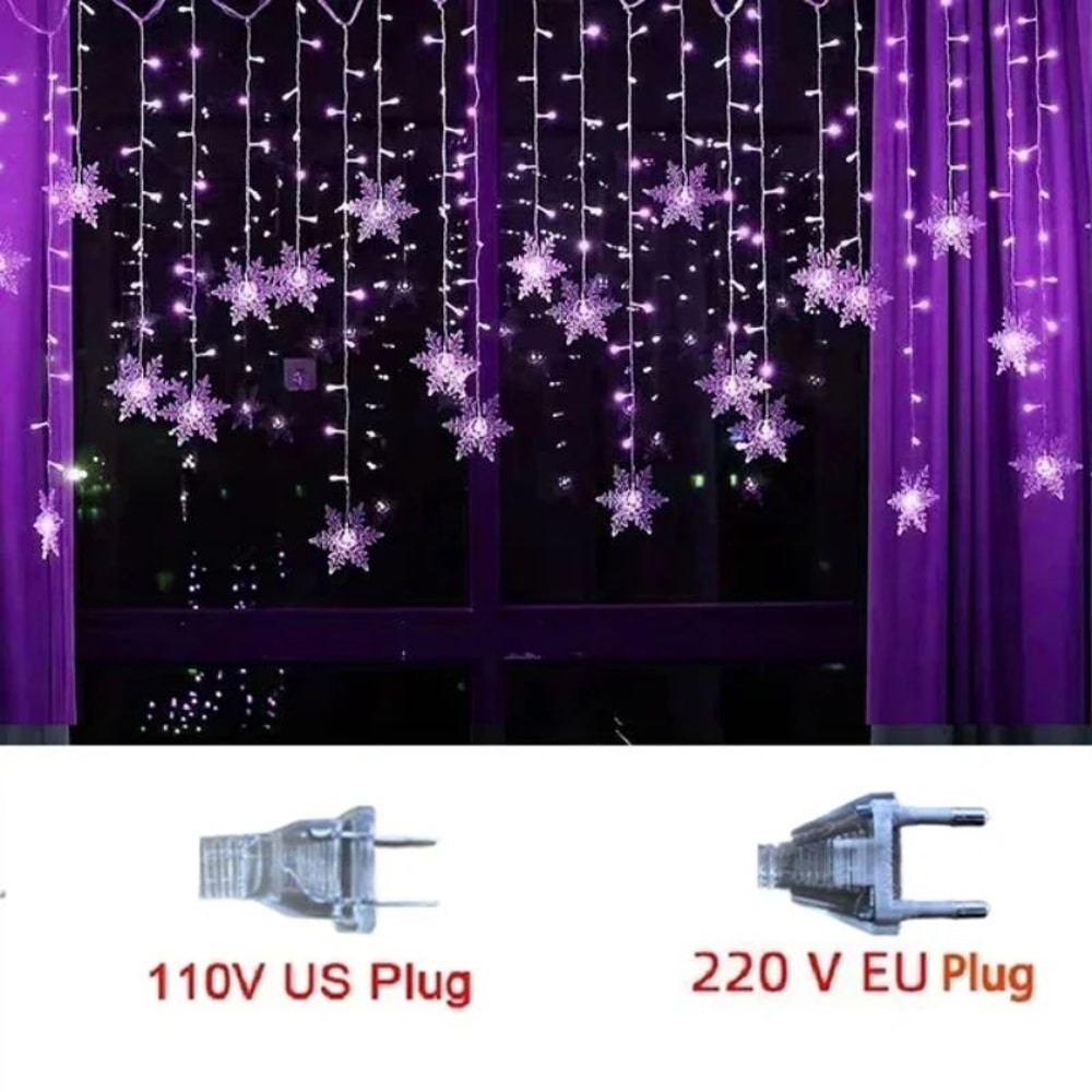 Christmas Snowflake LED Curtain String Lights Flashing Holiday Fairy Garland 11