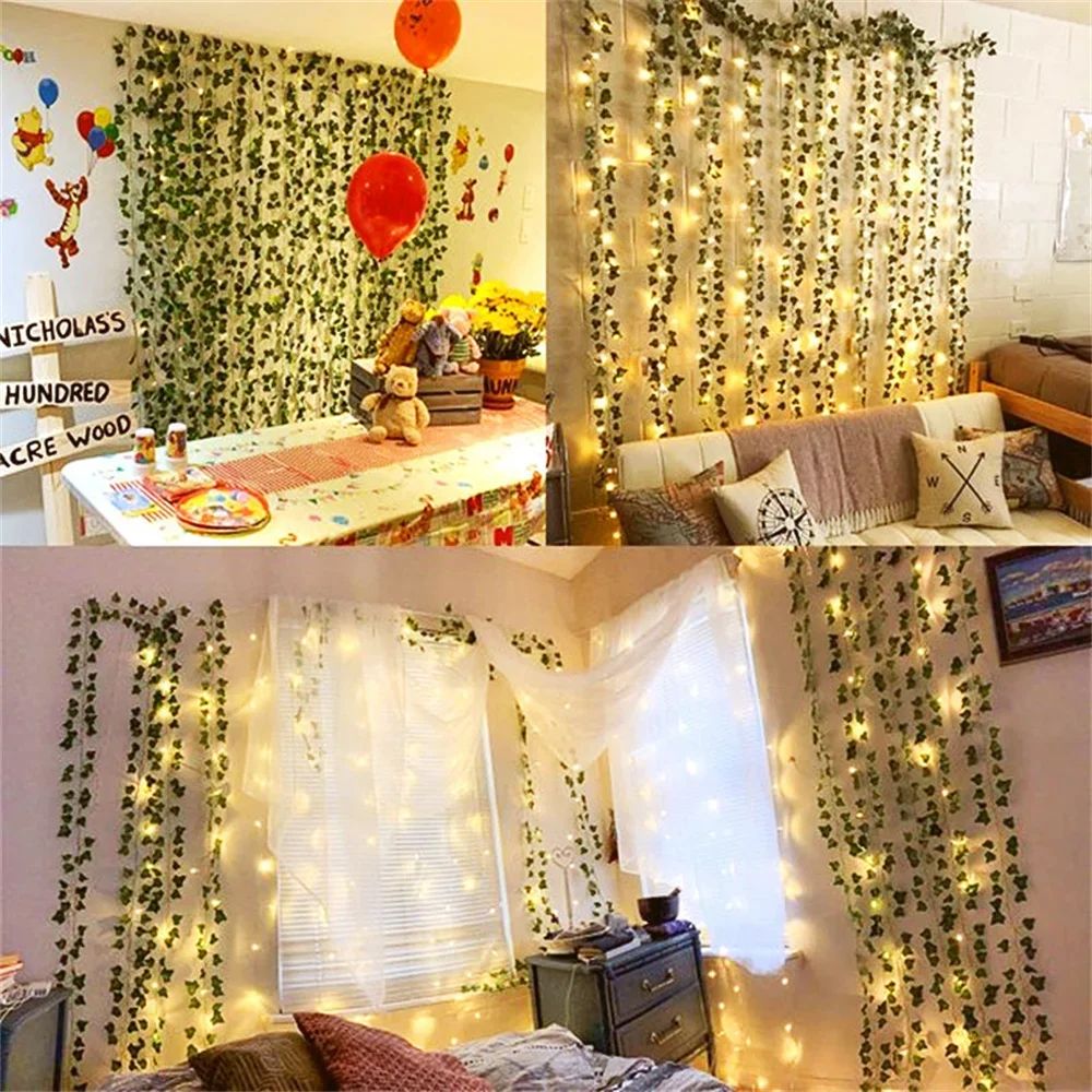 LED Ivy Leaf String Lights Battery Powered Artificial Green Vine Fairy Lights For Room Decor 1