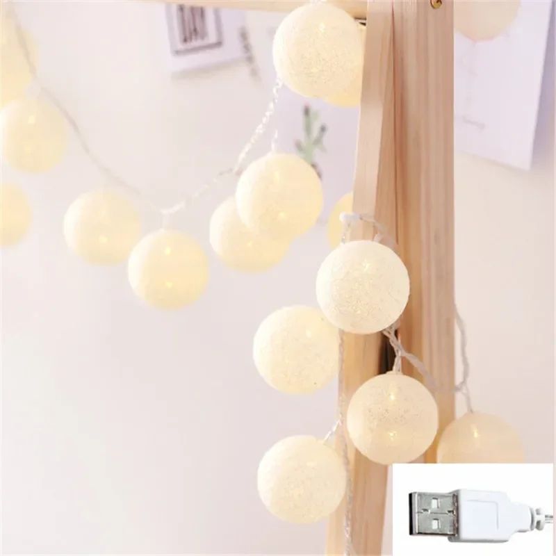 Cotton Ball LED String Lights USB Fairy Lights Garland For Bedroom Party Wedding Decor 15