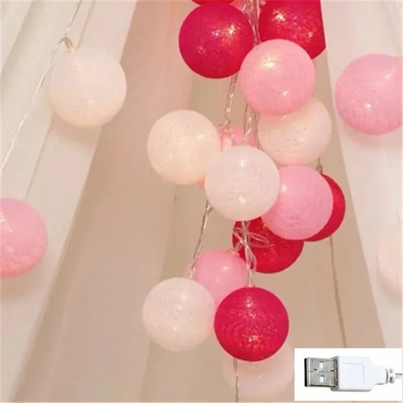 Cotton Ball LED String Lights USB Fairy Lights Garland For Bedroom Party Wedding Decor 14