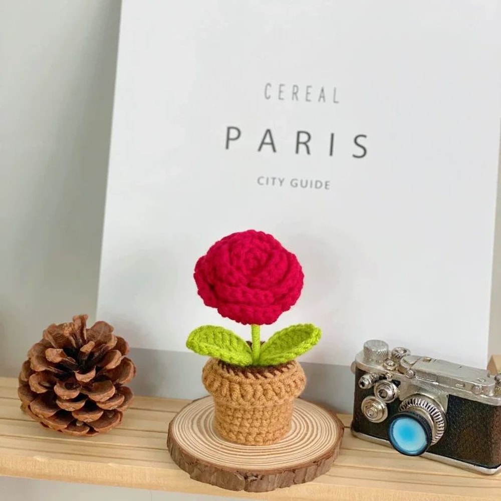 Handmade Knitted Heart Flower Pot Romantic Crochet Potted Plant Decor For Valentines Day Gift 8