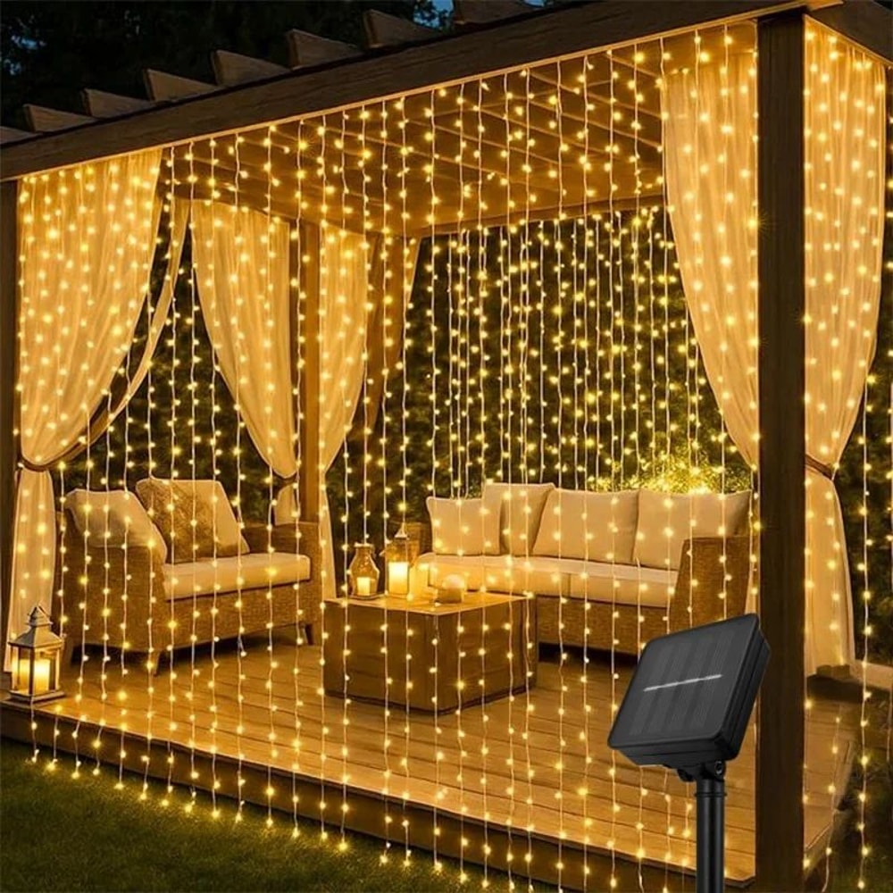 Solar Curtain String Lights Outdoor Waterproof LED Fairy Garland Lights For Garden Patio Wedding P 1