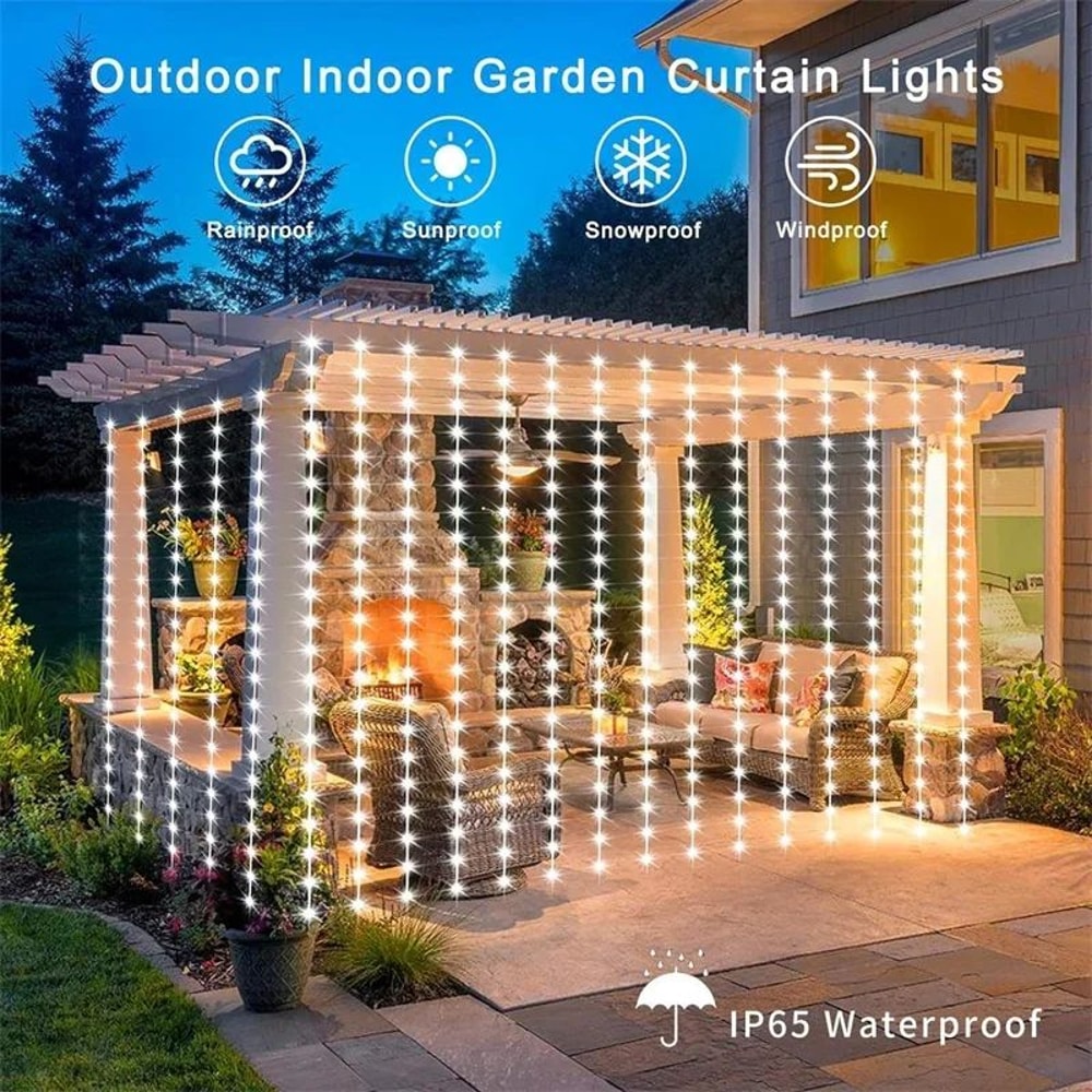 Solar Curtain String Lights Outdoor Waterproof LED Fairy Garland Lights For Garden Patio Wedding P 2