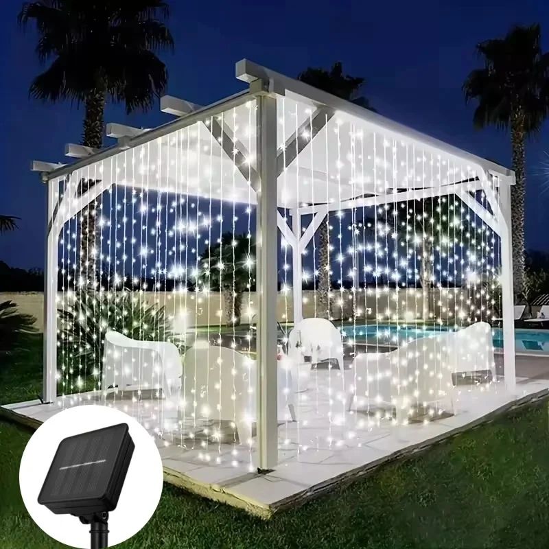 Solar Curtain String Lights Outdoor Waterproof LED Fairy Garland Lights For Garden Patio Wedding P 8