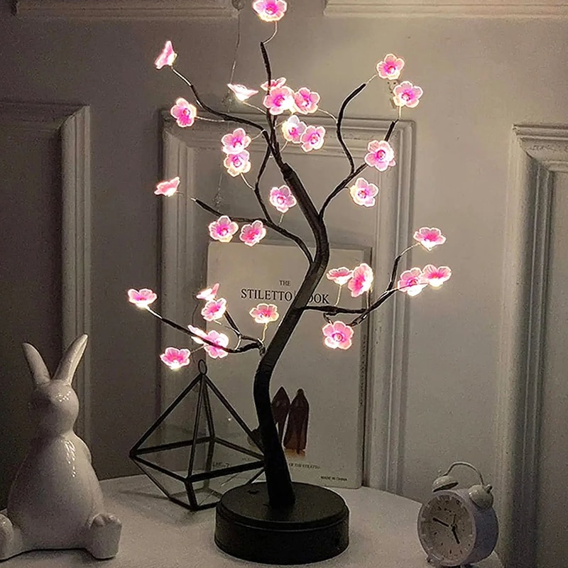 Cherry Blossom Tree LED Table Lamp Touch Control USBBattery Powered Bonsai Night Light Decor 5