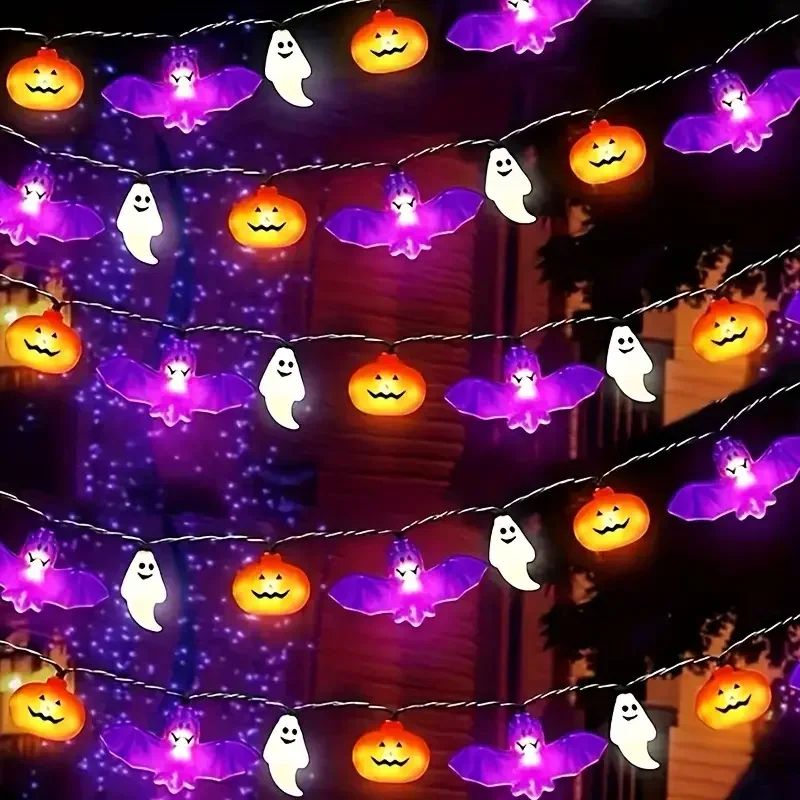 LED Halloween String Lights Battery Powered Bat Ghost Pumpkin Party Decor Lights 3