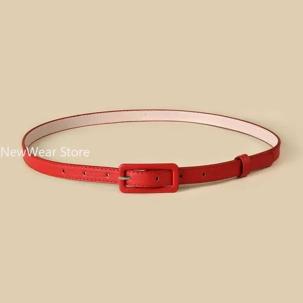 Womens Skinny PU Leather Belt With Vintage Buckle Thin Dress Waist Belt For Ladies 1