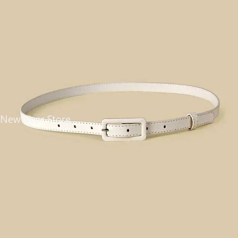 Womens Skinny PU Leather Belt With Vintage Buckle Thin Dress Waist Belt For Ladies 4