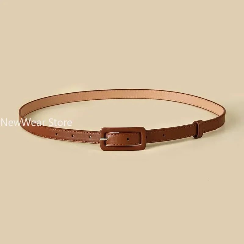 Womens Skinny PU Leather Belt With Vintage Buckle Thin Dress Waist Belt For Ladies 5