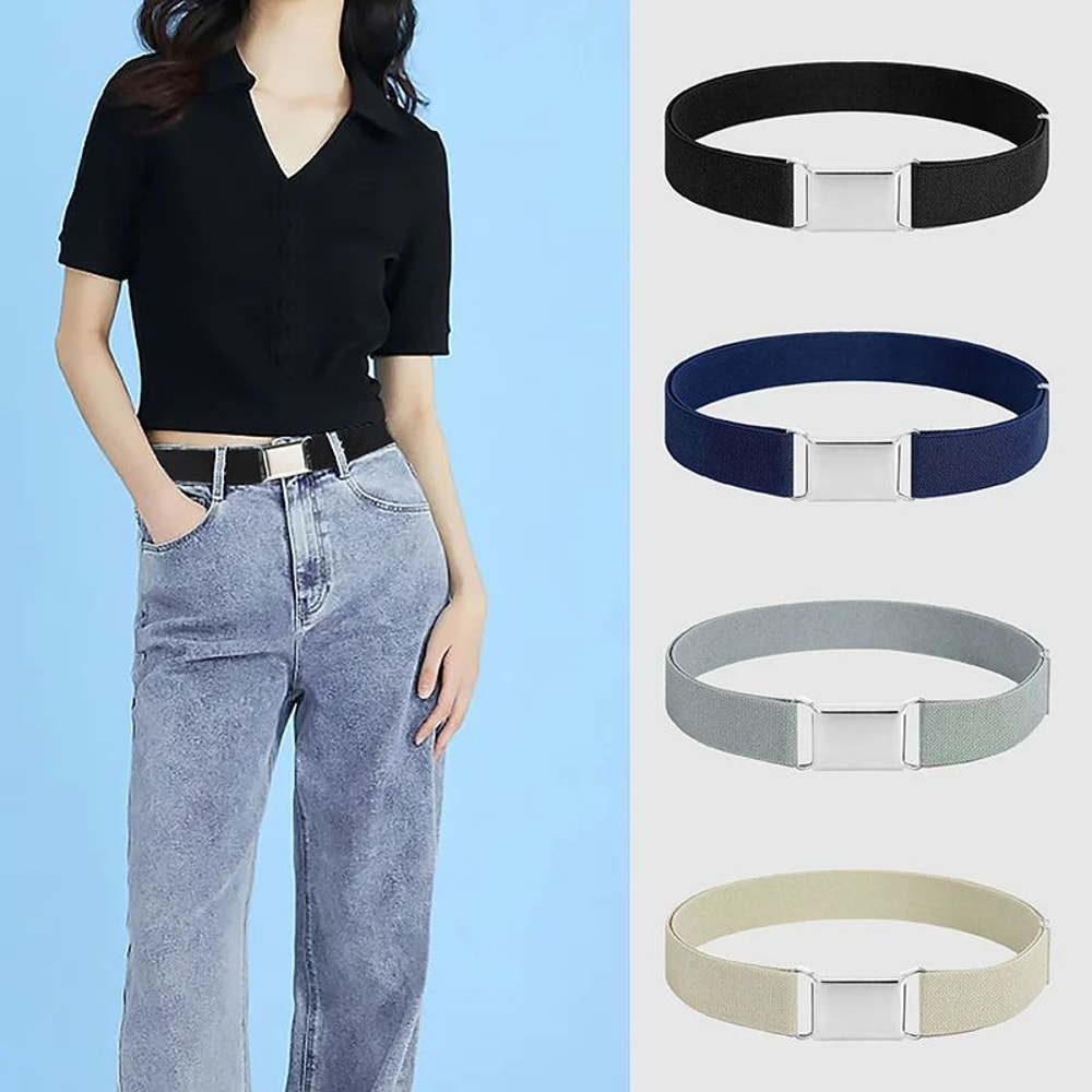 Womens Adjustable Elastic Invisible Waist Belt With Square Buckle Comfortable Stretch Belt For Jea 0