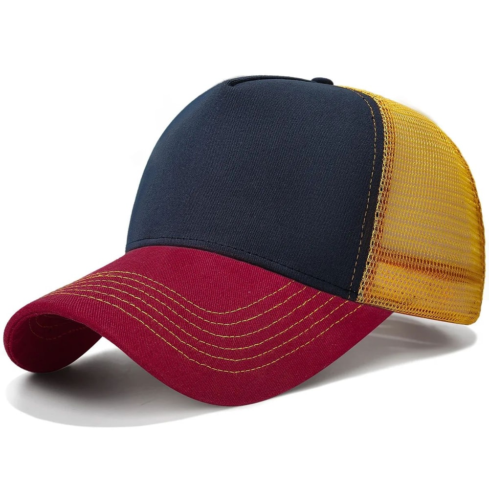ColorBlock Mesh Trucker Baseball Cap Breathable FivePanel Adjustable Snapback Hat 4