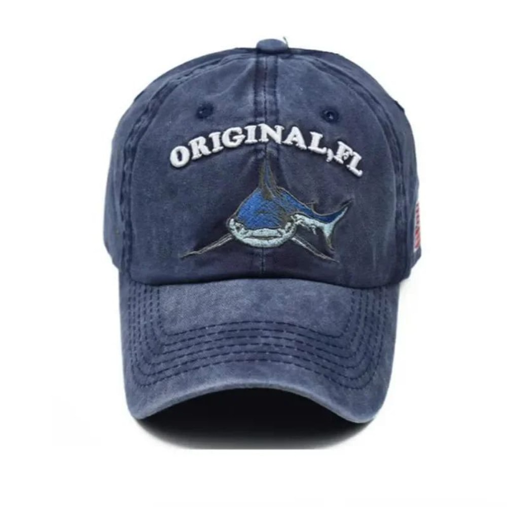 Vintage Washed Cotton Shark Embroidery Dad Hat Curved Brim Hip Hop Baseball Cap 2