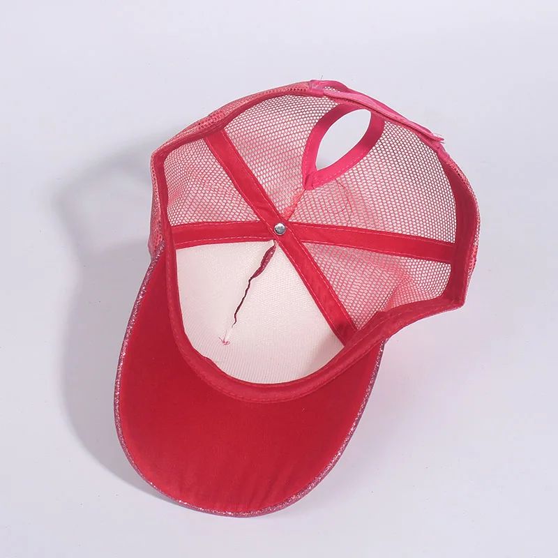 Sequin Ponytail Baseball Cap For Women Shiny Messy Bun Summer Snapback Hat 4