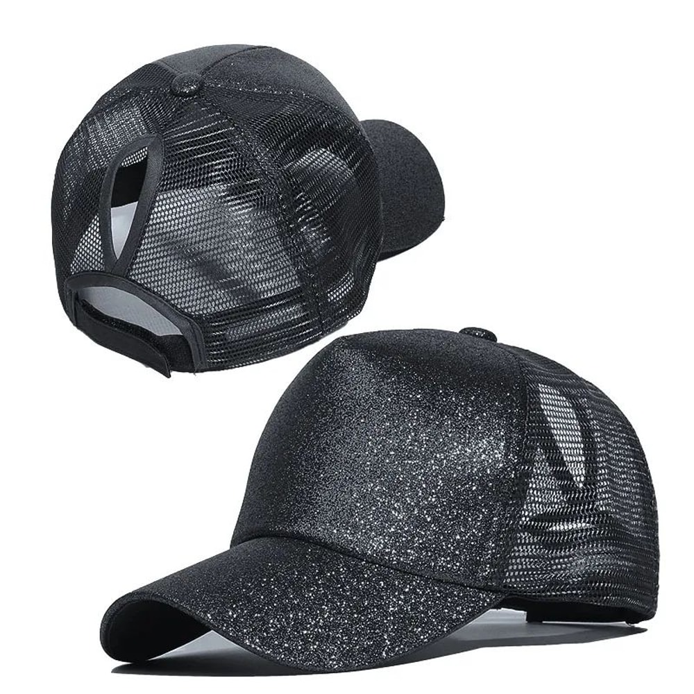 Sequin Ponytail Baseball Cap For Women Shiny Messy Bun Summer Snapback Hat 6