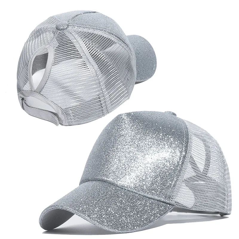 Sequin Ponytail Baseball Cap For Women Shiny Messy Bun Summer Snapback Hat 8