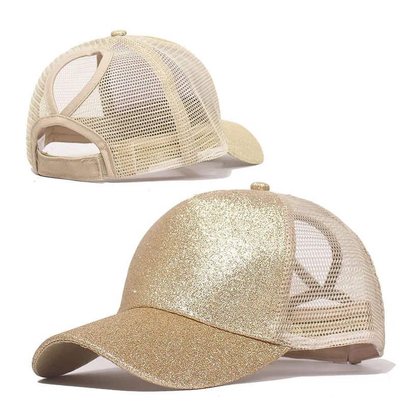 Sequin Ponytail Baseball Cap For Women Shiny Messy Bun Summer Snapback Hat 9