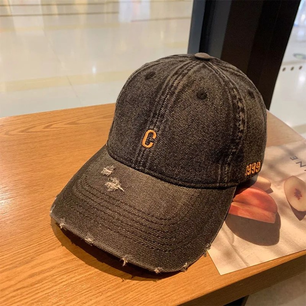 Distressed Denim Baseball Cap For Big Heads Adjustable Korean Duckbill Dad Hat 6