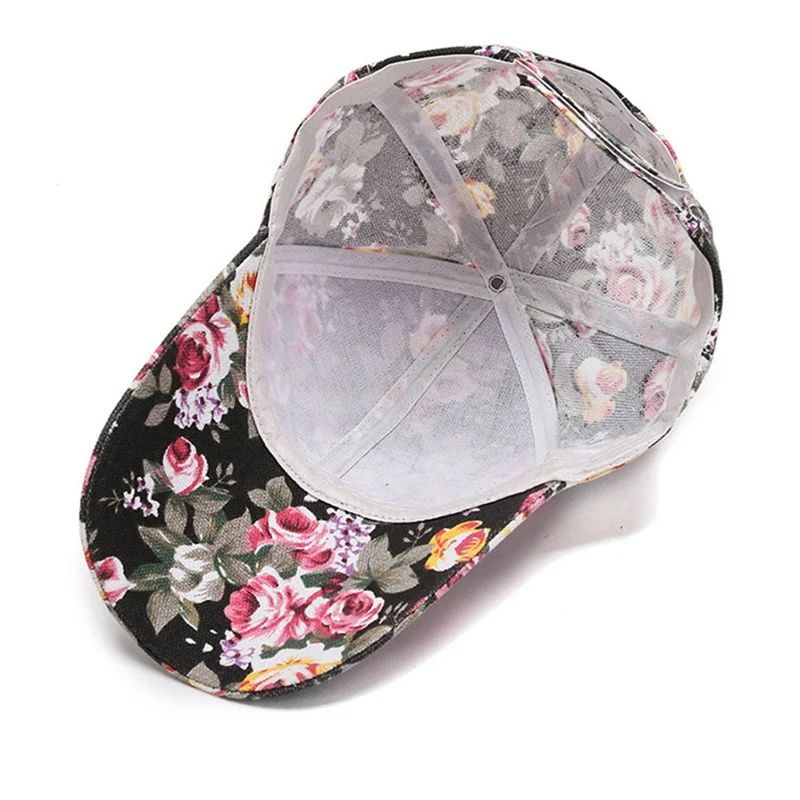 Womens Floral Print Trucker Hat Adjustable Summer Streetwear Baseball Cap 3