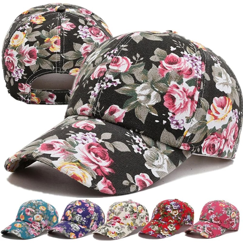 Womens Floral Print Trucker Hat Adjustable Summer Streetwear Baseball Cap 0