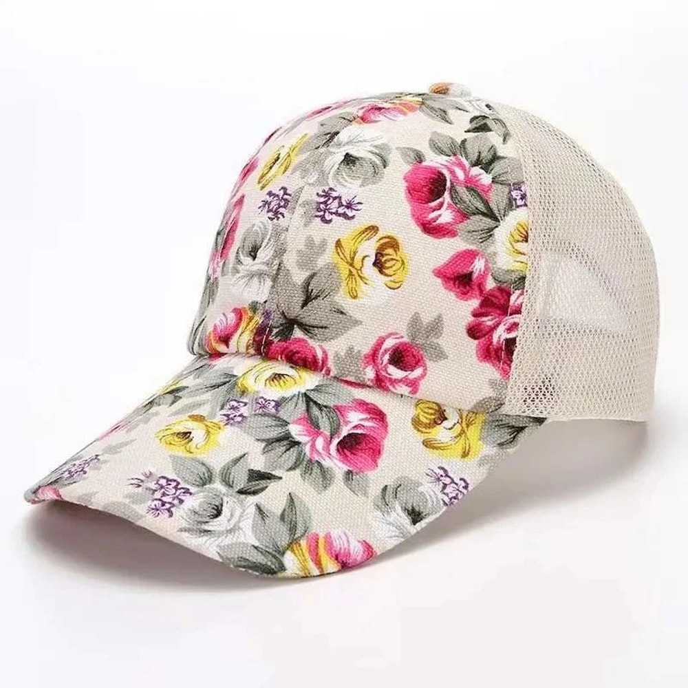 Womens Floral Print Trucker Hat Adjustable Summer Streetwear Baseball Cap 9