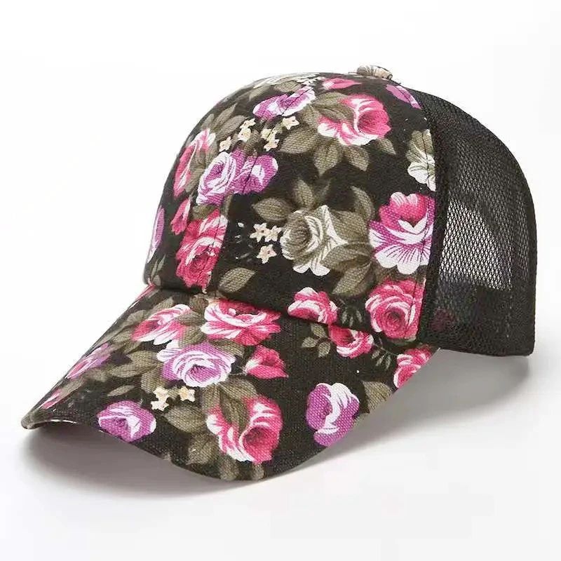 Womens Floral Print Trucker Hat Adjustable Summer Streetwear Baseball Cap 10