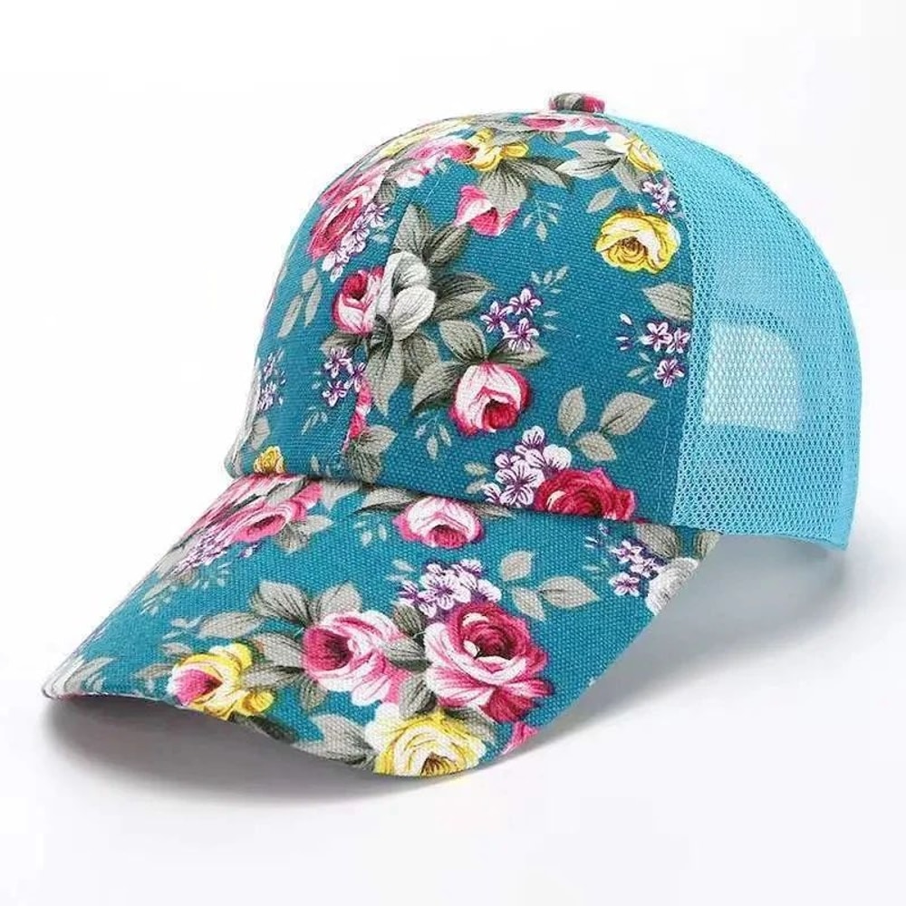 Womens Floral Print Trucker Hat Adjustable Summer Streetwear Baseball Cap 11