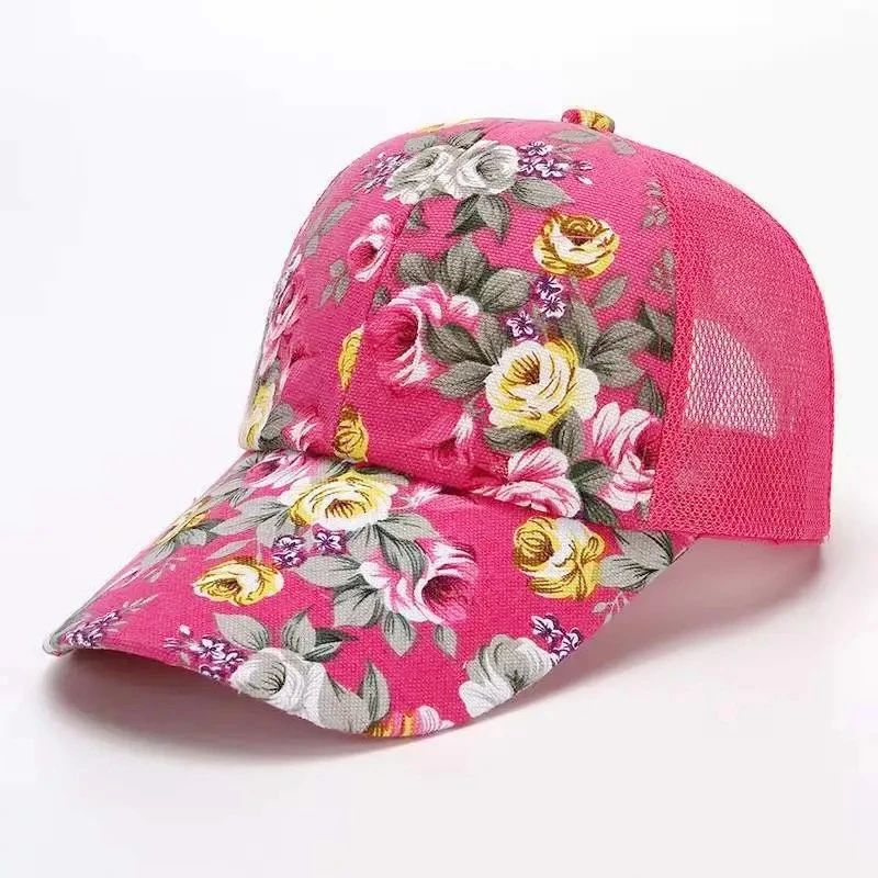 Womens Floral Print Trucker Hat Adjustable Summer Streetwear Baseball Cap 13