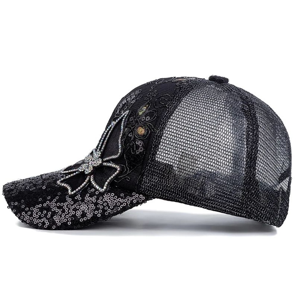 Butterfly Flower Pendant Baseball Cap Adjustable Womens Streetwear Summer Trucker Hat 1