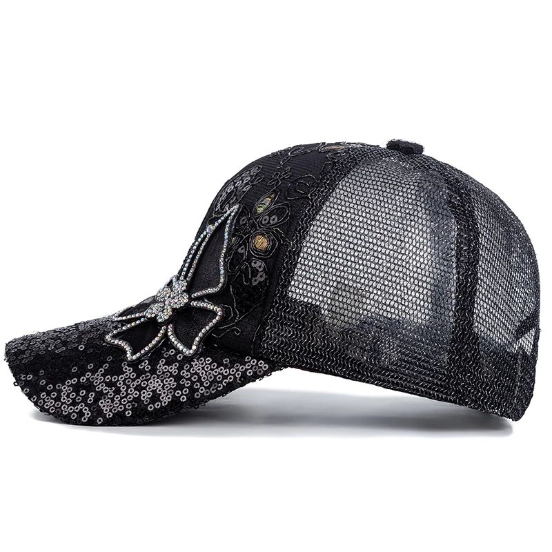 Butterfly Flower Pendant Baseball Cap Adjustable Womens Streetwear Summer Trucker Hat 1