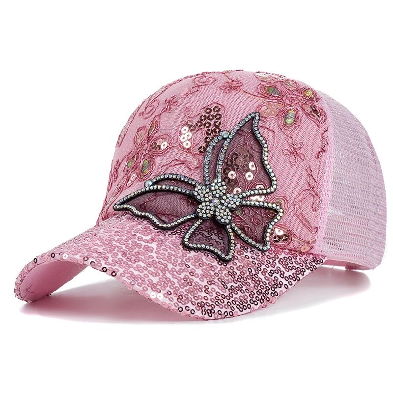 Butterfly Flower Pendant Baseball Cap Adjustable Womens Streetwear Summer Trucker Hat 4