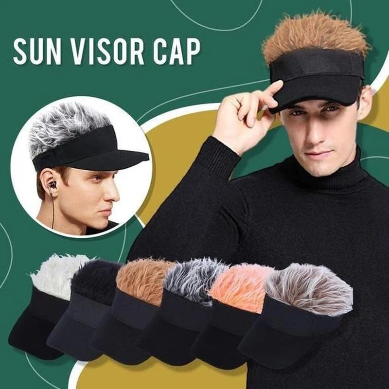 Spiked Hair Visor Cap Adjustable Sun Visor Hat With Realistic Fake Hair 0
