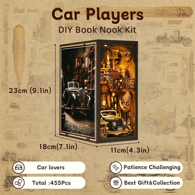 Classic Car F1 DIY Book Nook Kit Wooden Puzzle Bookshelf Insert Model 5