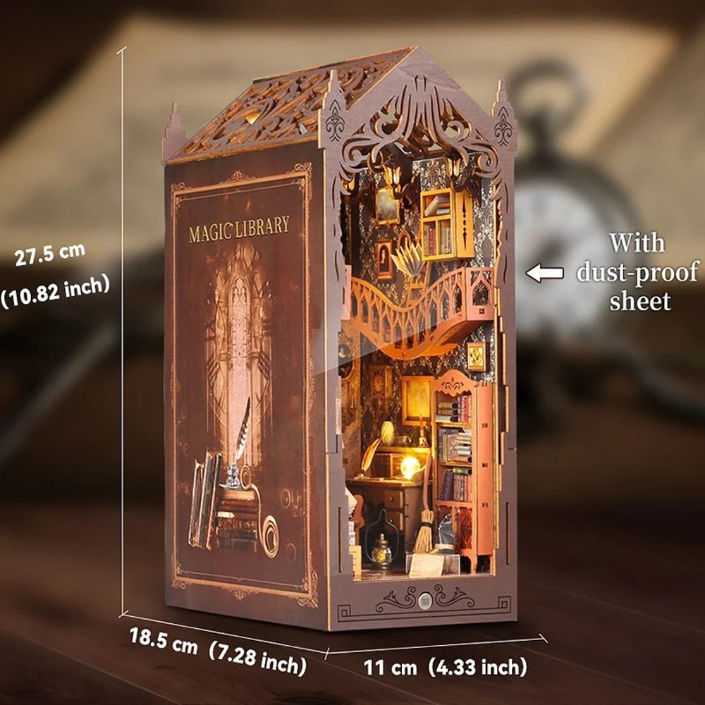 DIY Dollhouse Book Nook Kit Wooden Puzzle Bookshelf Insert Decor 9