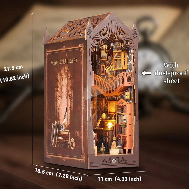 DIY Dollhouse Book Nook Kit Wooden Puzzle Bookshelf Insert Decor 9