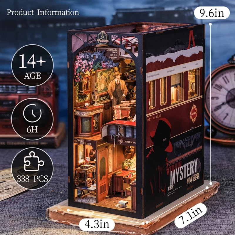 CUTEBEE Detective Train Mystery Book Nook Kit DIY 3D Wooden Puzzle Bookshelf Insert 2