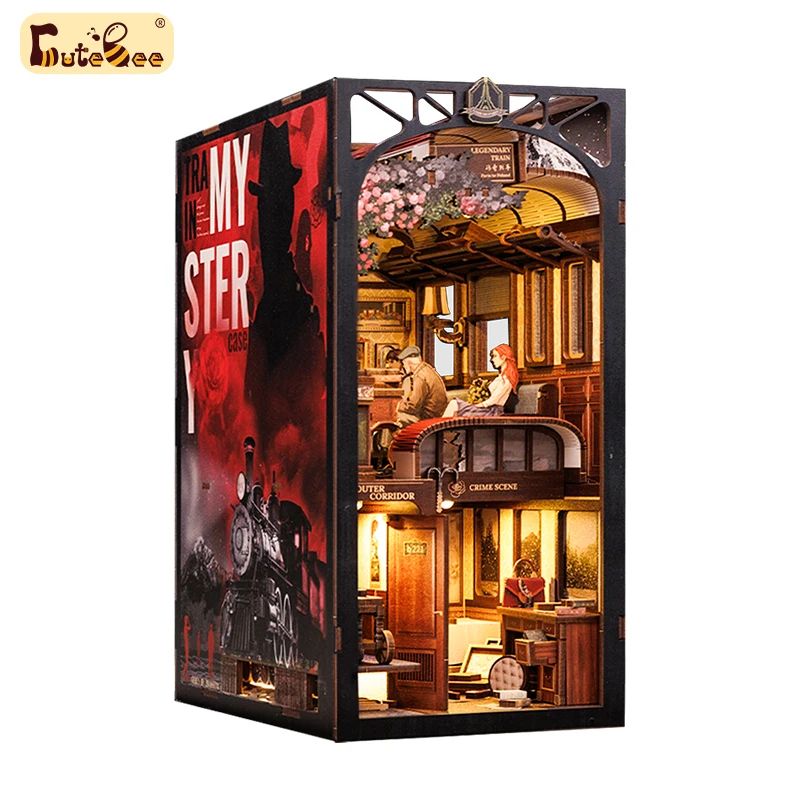 CUTEBEE Detective Train Mystery Book Nook Kit DIY 3D Wooden Puzzle Bookshelf Insert 6