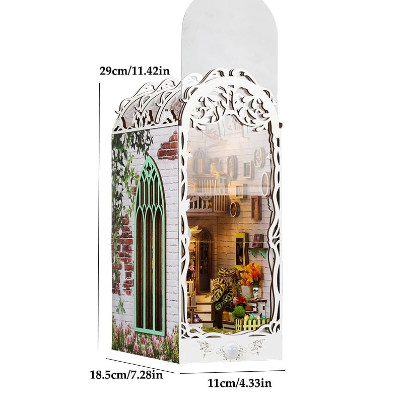 Wooden Flower Garden DIY Book Nook Kit 3D Puzzle Bookshelf Insert With LED Lights 11