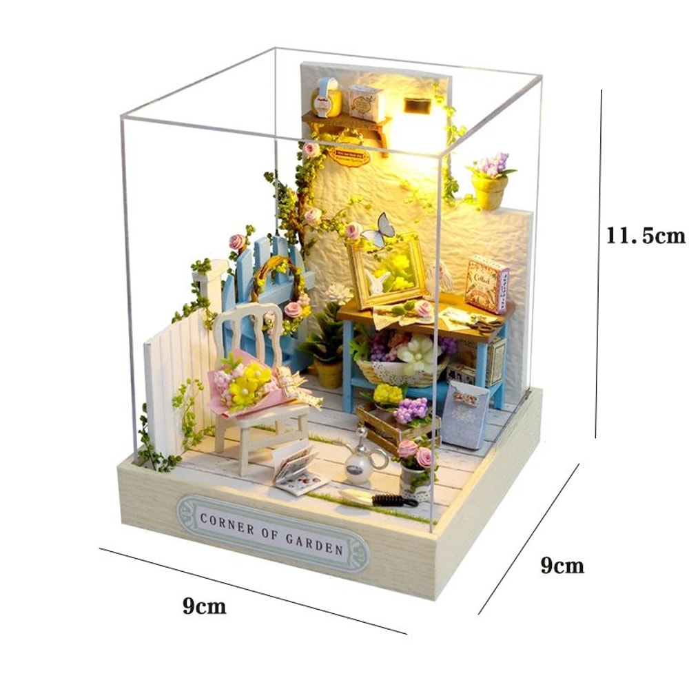 Wooden Flower Garden DIY Book Nook Kit 3D Puzzle Bookshelf Insert With LED Lights 20