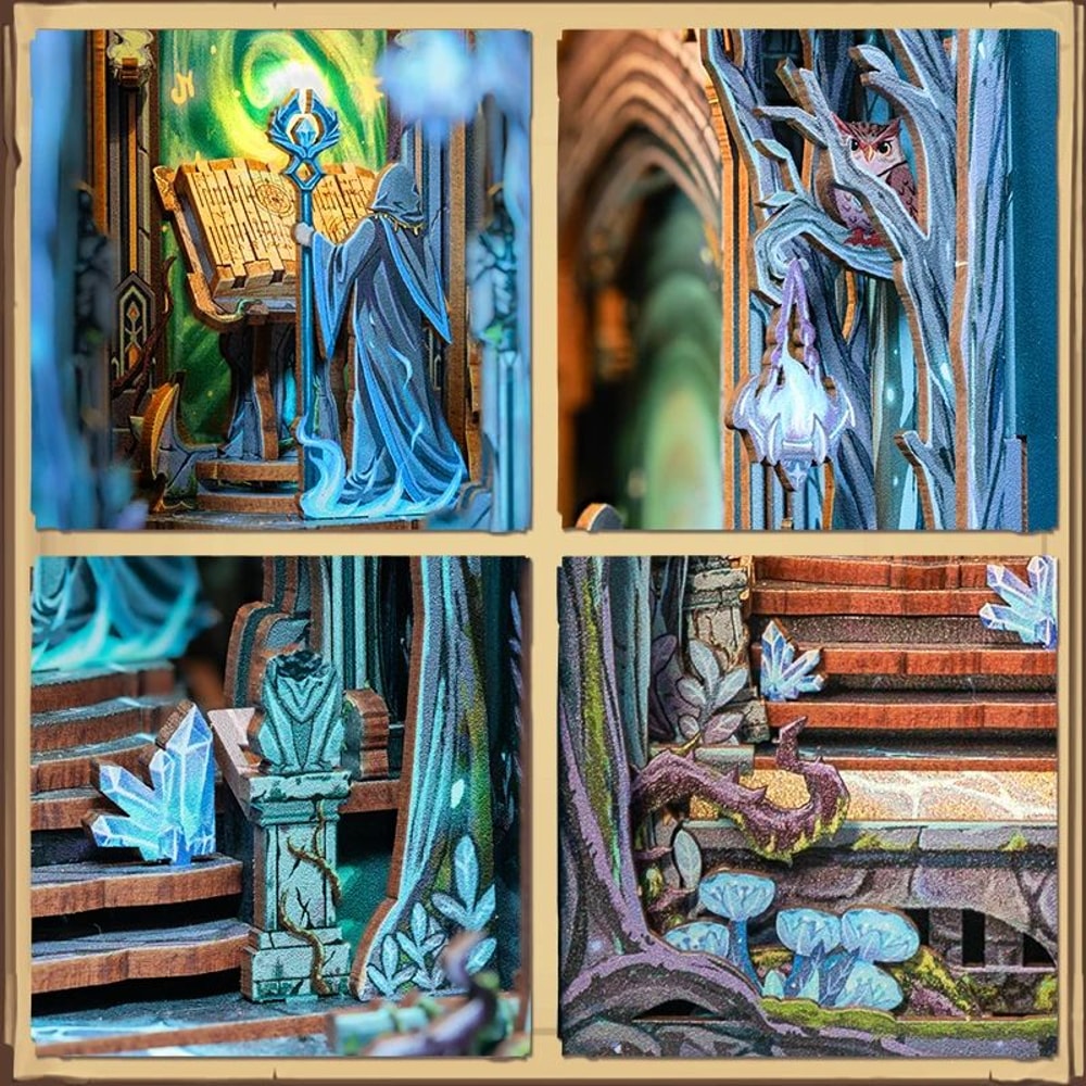 CUTEBEE Wonderland Gate DIY Book Nook Kit With LED Light Miniature Bookshelf Insert Dollhouse Craf 3