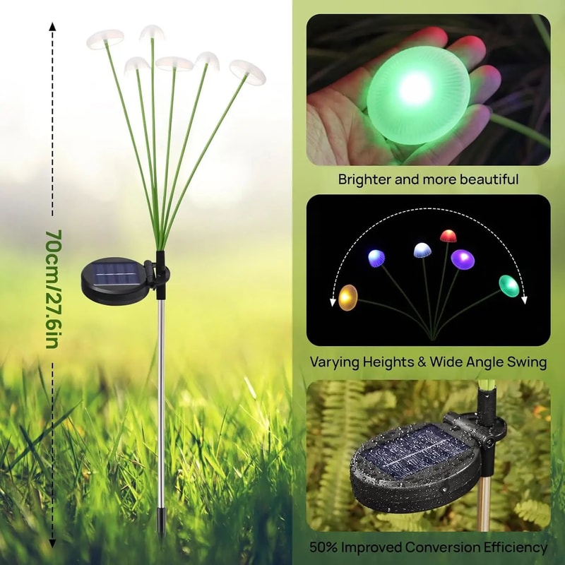 Solar Mushroom Garden Lights With Dual Lighting Modes Waterproof LED Jellyfish Pathway Decor 5