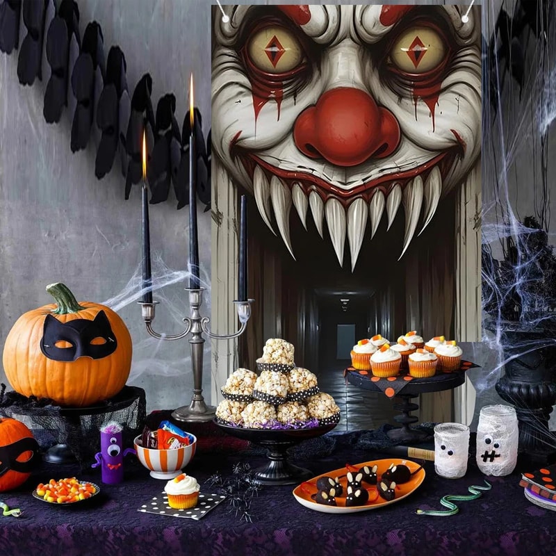 Spooky Witch Zombie Halloween Door Cover Haunted House Wall Decoration Banner 1