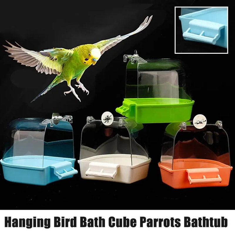 Hanging Bird Bath Box For Parrots Parakeets Cage Shower Tub For Budgie Cockatiel Lovebird 5