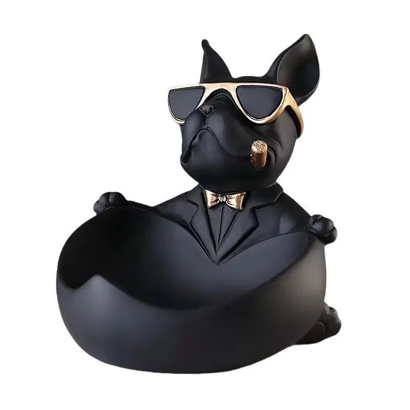 Black Resin Dog Statue Storage Box Decorative Dog Figurine Organizer For Keys Phone Candy 2