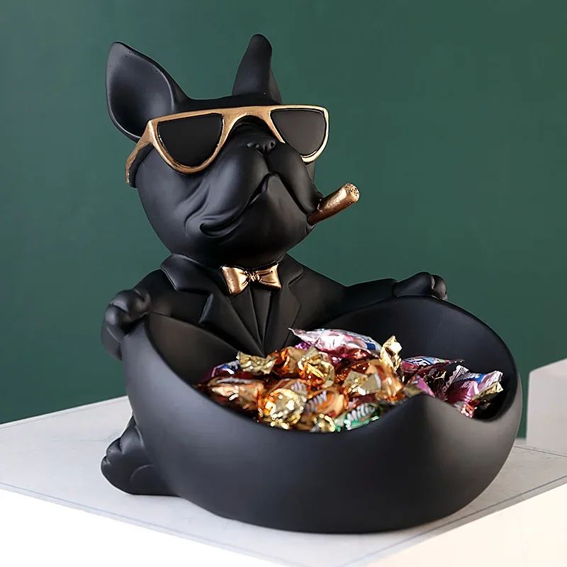 Black Resin Dog Statue Storage Box Decorative Dog Figurine Organizer For Keys Phone Candy 0