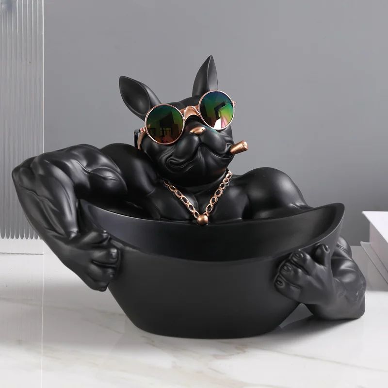Black Resin Dog Statue Storage Box Decorative Dog Figurine Organizer For Keys Phone Candy 3