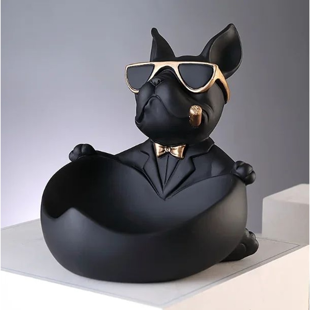 Black Resin Dog Statue Storage Box Decorative Dog Figurine Organizer For Keys Phone Candy 6