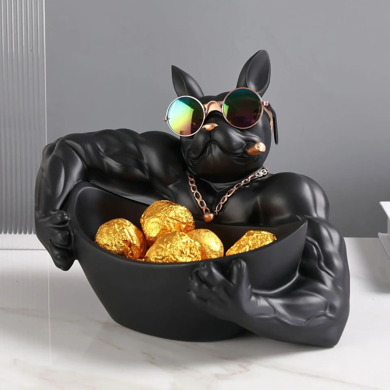 Black Resin Dog Statue Storage Box Decorative Dog Figurine Organizer For Keys Phone Candy 7