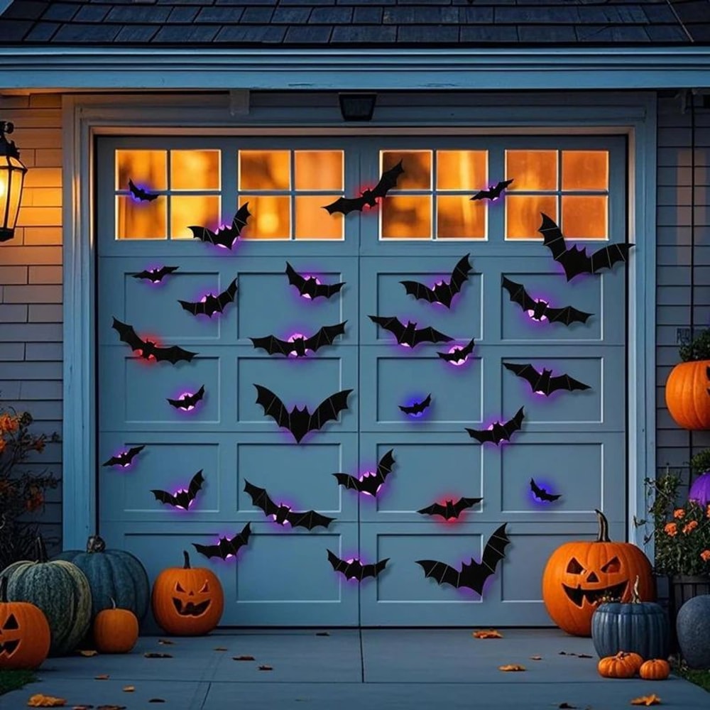 LED GlowintheDark 3D Bat Wall Stickers Halloween LightUp Bat Decor Set 36pcs 1