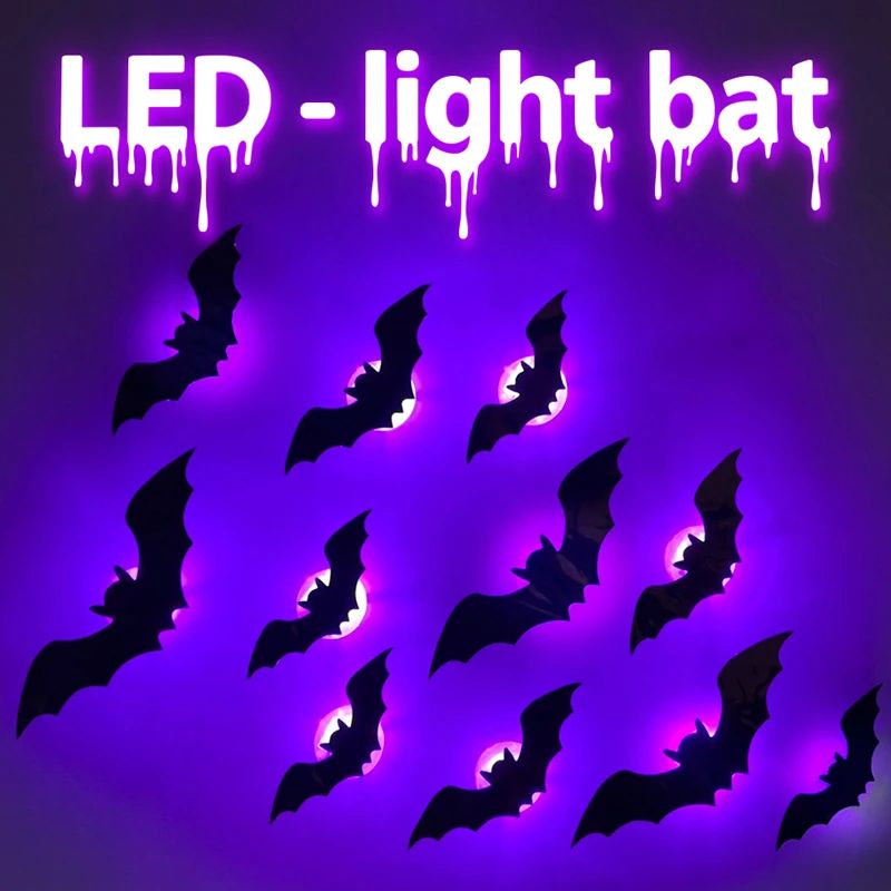 LED GlowintheDark 3D Bat Wall Stickers Halloween LightUp Bat Decor Set 36pcs 3