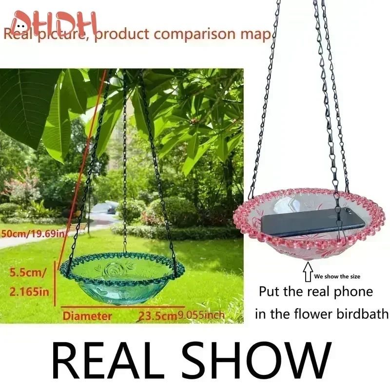 FlowerShaped Hanging Bird Feeder Bird Bath Outdoor Garden Bird Water Tray With Chain 0